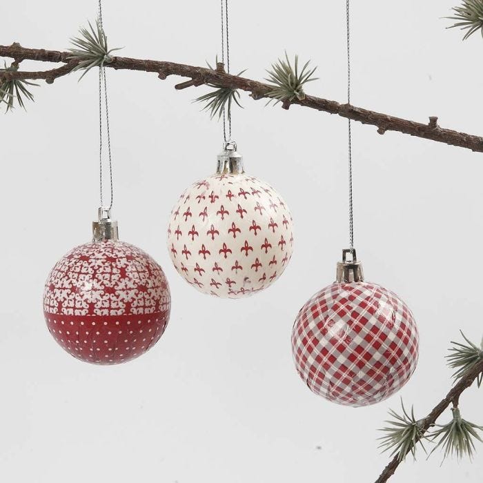 A Christmas Bauble with red and white Decoupage