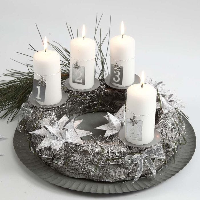 A silver Advent Wreath