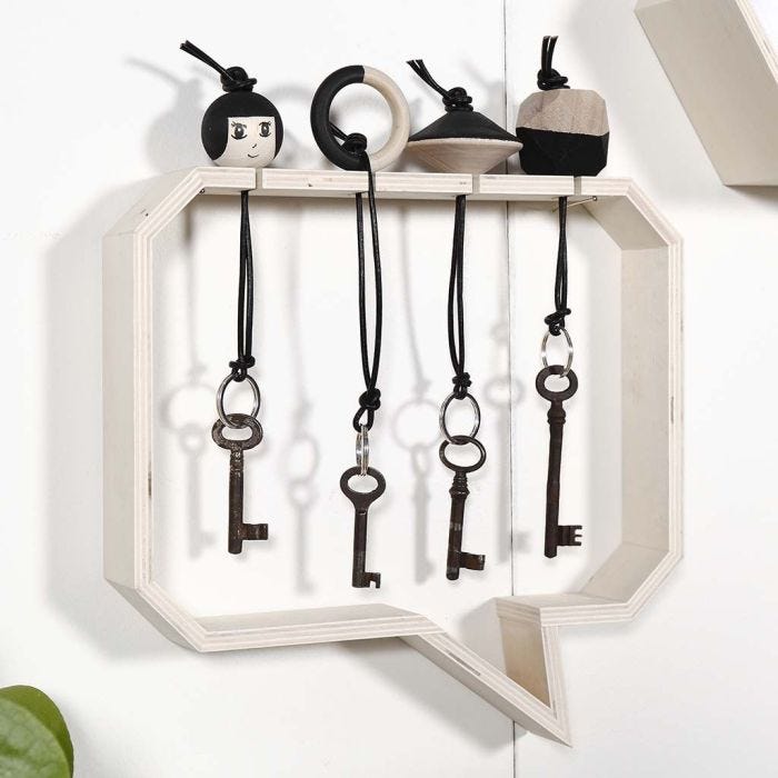 Wooden Keyring Fobs in a Shelf with a Groove