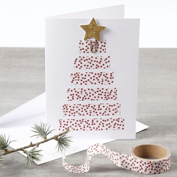 A Christmas Card with a Christmas Tree made from Masking Tape