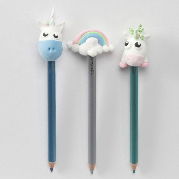 Colouring Pencils with Unicorns and Rainbow Pencil Head Decorations