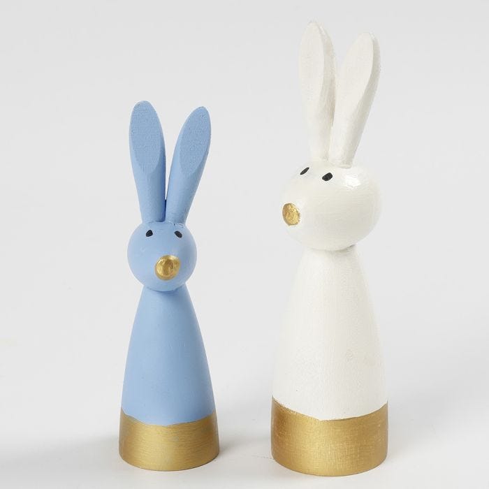 Wooden Bunnies painted and decorated with Craft Paint