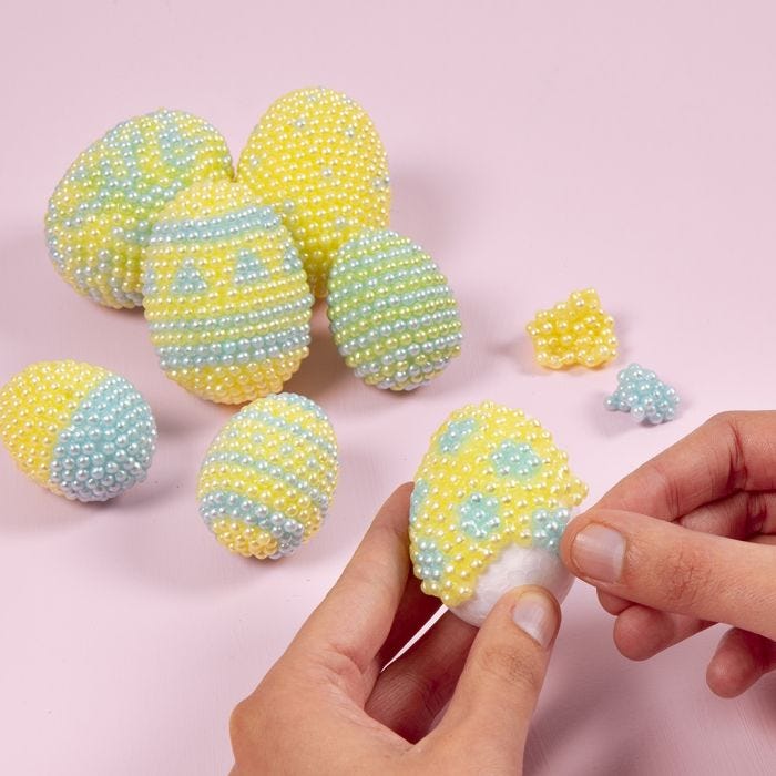 Polystyrene Easter Eggs decorated with Pearl Clay