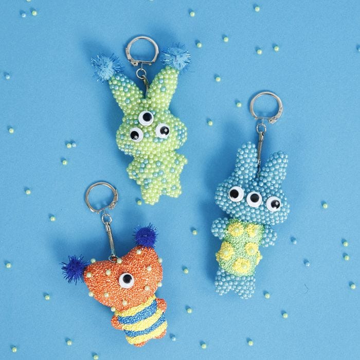 Fabric Animal Keyrings decorated with Pearl  Clay