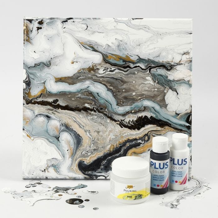 Fluid Art on a Canvas with Craft Paint and Pouring-Fluid