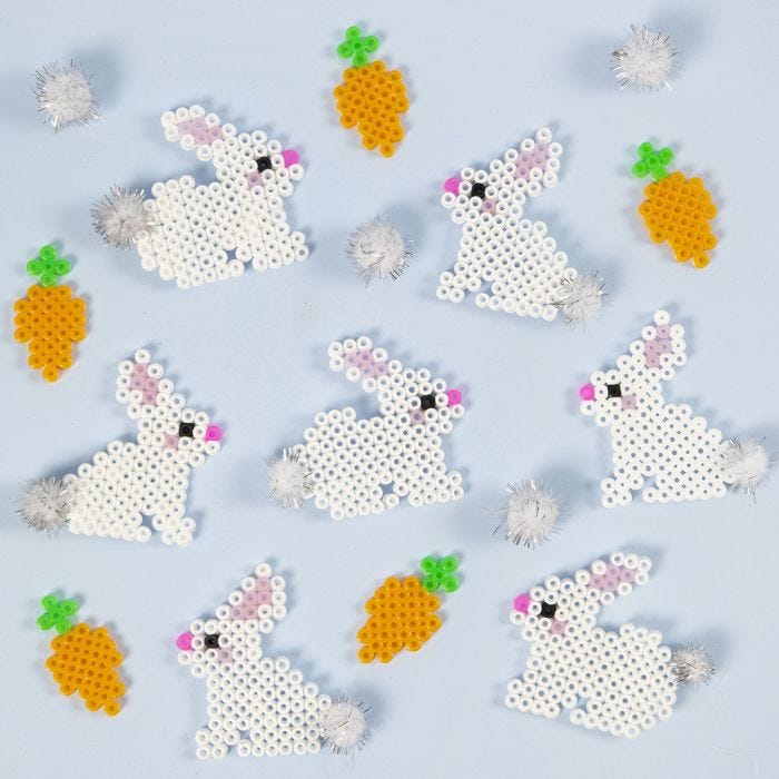 Easter Bunnies made from Nabbi Fuse Beads with Pom-pom Tails