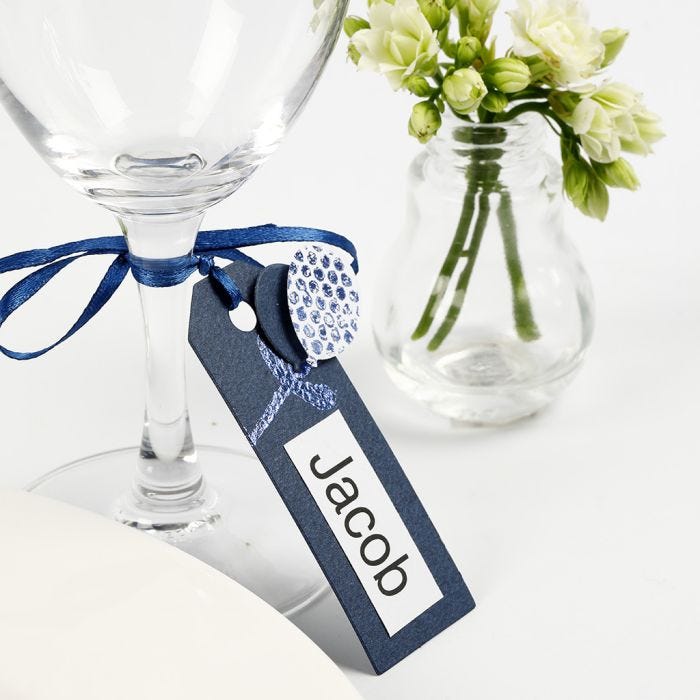 A Place Card from a Manilla Tag decorated with Card Balloons and Deco Foil