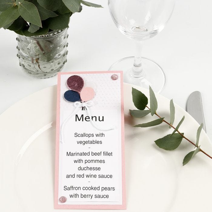 A Menu Card with Card Balloons decorated with Deco Foil