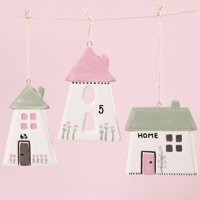 Porcelain Houses for hanging decorated with Glass & Porcelain Paint