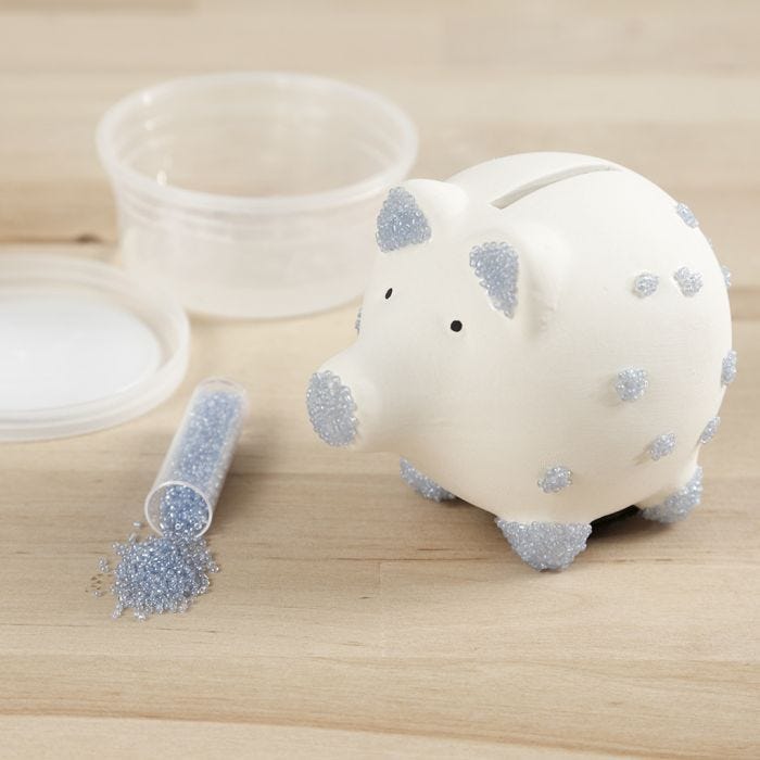 A Piggy Bank decorated with Rocaille Seed Beads and Sticky Base