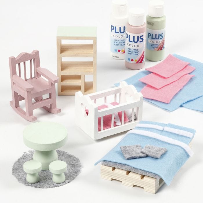 Doll's house furniture decorated with felt and craft paint