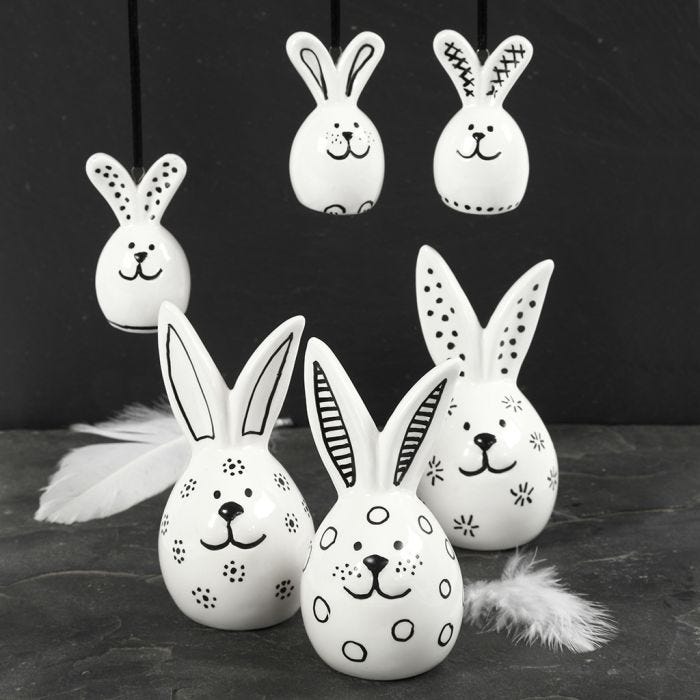 Porcelain Rabbits decorated with black Glass & Porcelain Marker