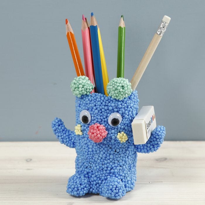 A teddy pencil holder from Foam Clay Large on a cardboard tube