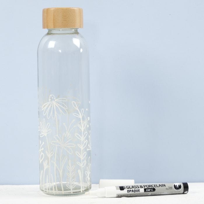 A water bottle decorated with glass & porcelain markers