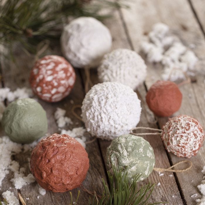 Christmas baubles with papier-mâché  pulp