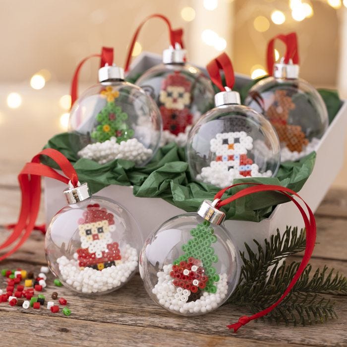 Christmas baubles with beaded figures