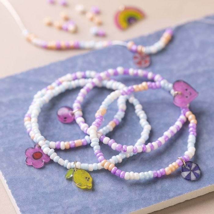 Beaded bracelet with shrink plastic charm