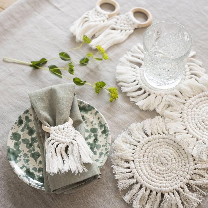 Macramé Beverage Coasters and Napkin Rings