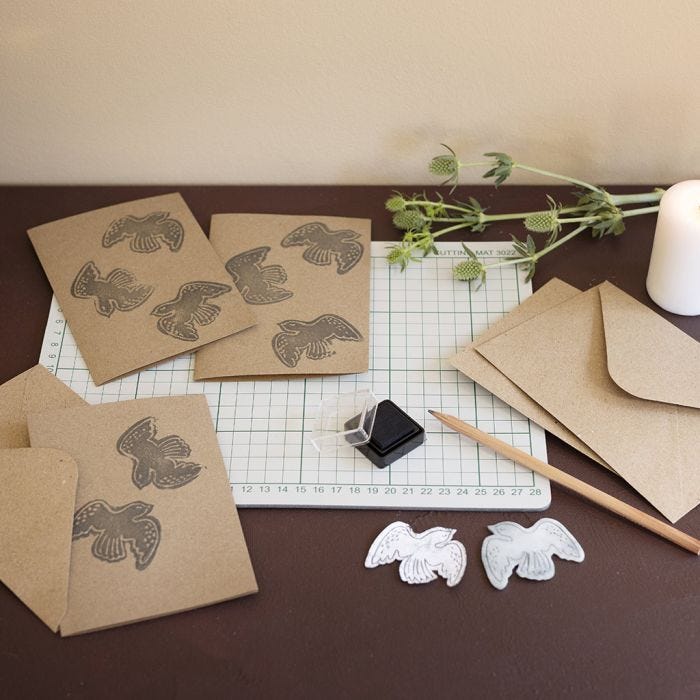 Stamp prints on cards and envelopes