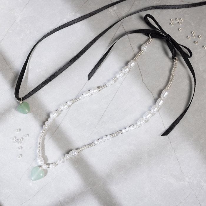 Aventurine Heart Satin Ribbon Necklaces