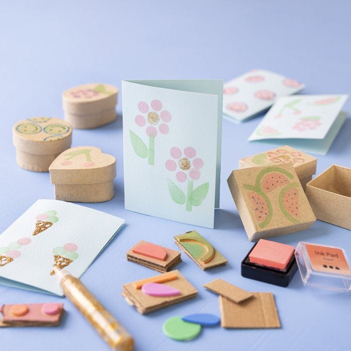 Stamp prints on cards and boxes