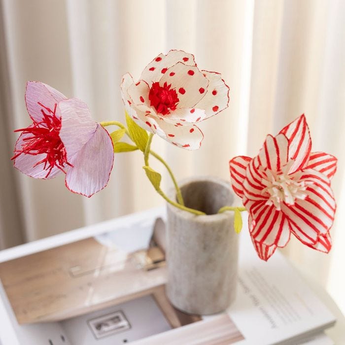 Crepe paper flowers decorated with creative multi markers