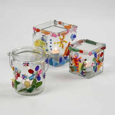 Colourful Mosaic on Clear Candle Holders