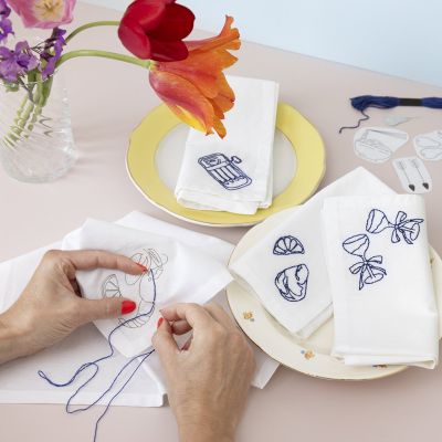 Fabric napkins decorated with embroidery