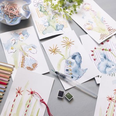 Watercolour and embroidery pictures