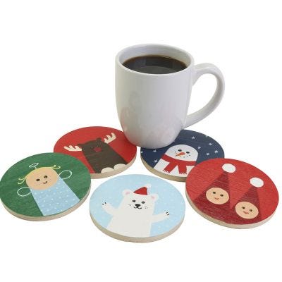 Søde coasters/glasbrikker i træ med julefigurer