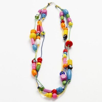 A Necklace with Wooden Beads and Glass Beads