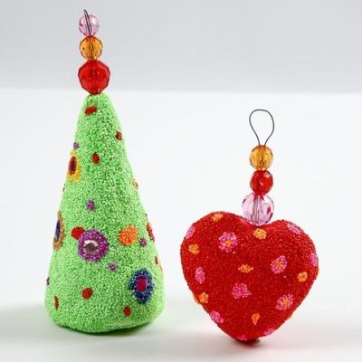 Polystyrene Christmas Decorations with Foam Clay and Faceted Beads