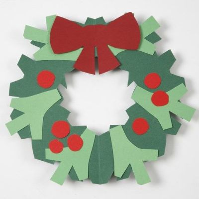 A Holly Wreath with a Bow made from Card