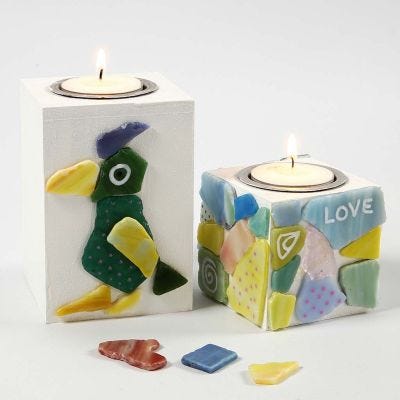 Wooden Candle Holders with Glass Mosaic