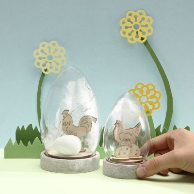 A Dome Bell Jar with self-assembly wooden Easter Figures