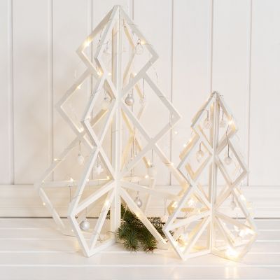 A wooden 3D Christmas Tree with Decorations and Christmas Baubles