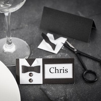 A Place Card for a Confirmation Party with a Shirt and Bow Tie