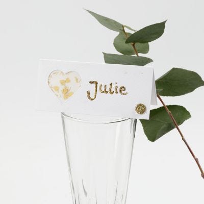 A Place Card decorated with a Vellum Paper Heart
