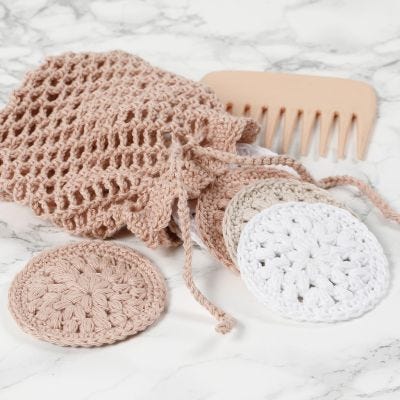 Crocheted cotton pads and a wash bag