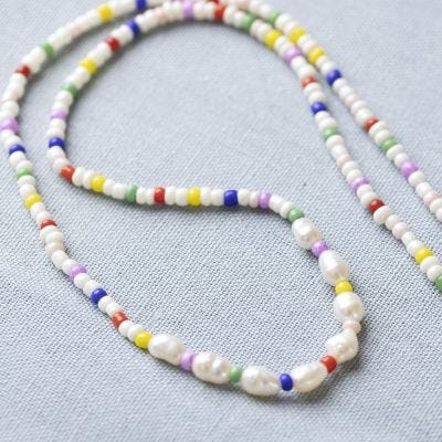 Necklace with rocaille seed pearls and freshwater pearls