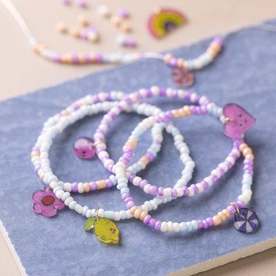 Beaded bracelet with shrink plastic charm