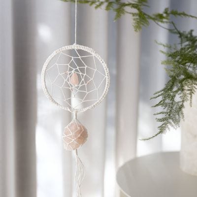 Dreamcatcher with rose quartz crystals