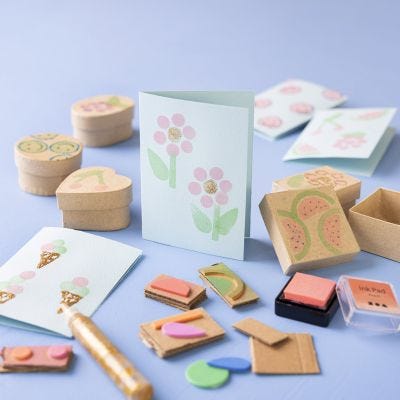 Stamp prints on cards and boxes
