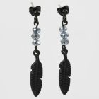 Black Stud Earrings with faceted Beads & Metal Feathers