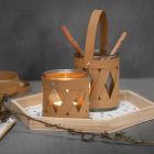 A Candle Holder and a Storage Jar decorated with Faux Leather Paper Weaving Strips