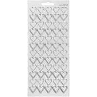 Stickers, hearts, 10x23 cm, silver, 1 sheet