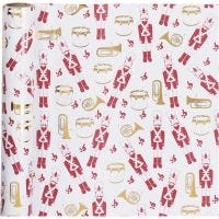 Gift wrap, Nutcracker, W: 70 cm, 80 g, gold, red, white, 2 m/ 1 roll