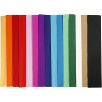 Crepe Paper, L: 2,5 m, W: 50 cm, 22 g, assorted colours, 60 pleats/ 1 pack
