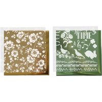 Deco Foil and transfer sheet, flowers, 15x15 cm, gold, green, 2x2 sheet/ 1 pack