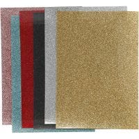 Iron on foil, 148x210 mm, glitter, assorted colours, 6 sheet/ 1 pack